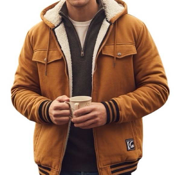 ECKŌ UNLTD. Faux Shearling Hooded Varsity Jacket Brown Big & Tall Mens Size 4XL - Picture 1 of 14